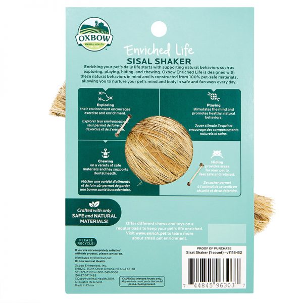 O9113 Sisal Shaker Bck - Oxbow - Yappy Pets