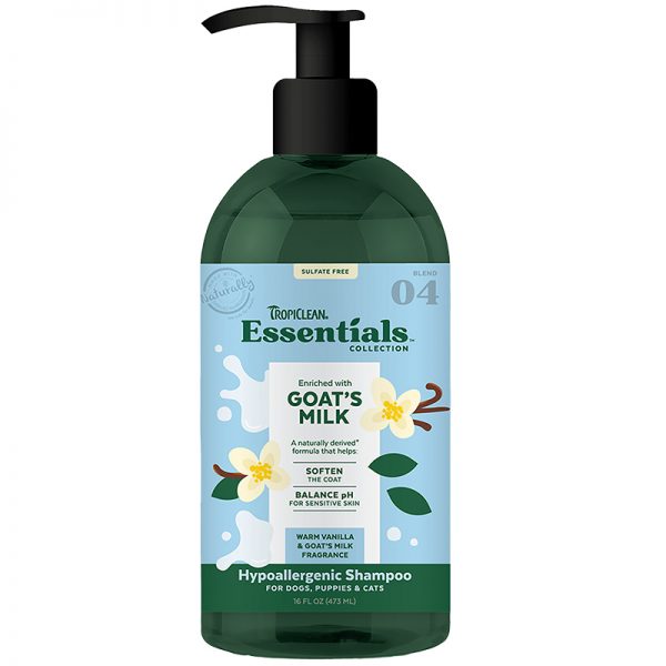 TROP-ESGMSH16Z TropiClean Essentials Goat's Milk Shampoo for Dogs, Puppies and Cats 16oz