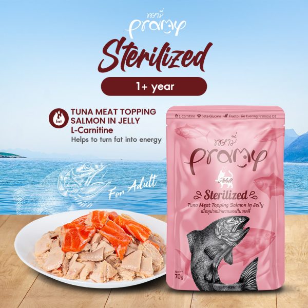 SM-4294 Pramy Sterilized Tuna Meat Topping Salmon in Jelly for Adult Cat (70g)