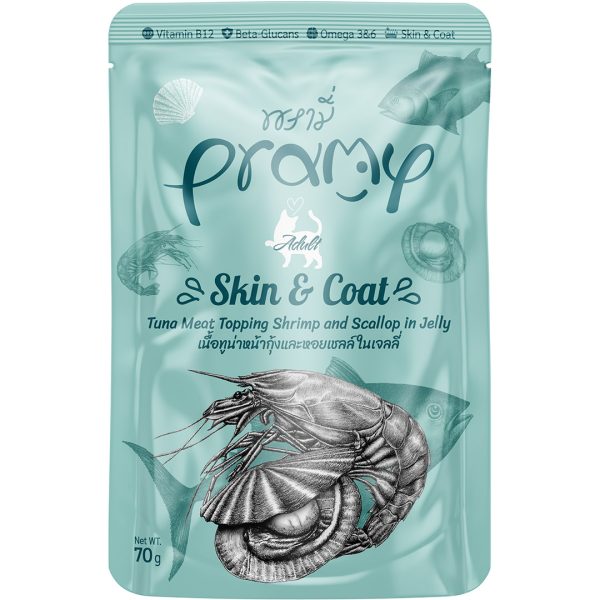 Pramy Skin & Coat Tuna Meat Topping Shrimp & Scallop in Jelly for Adult Cat (70g)