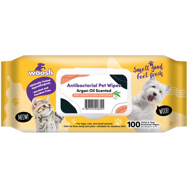 WS-ABWIPES-AO Woosh Antibacterial Pet Wipes Argan Oil Scented 100 sheets