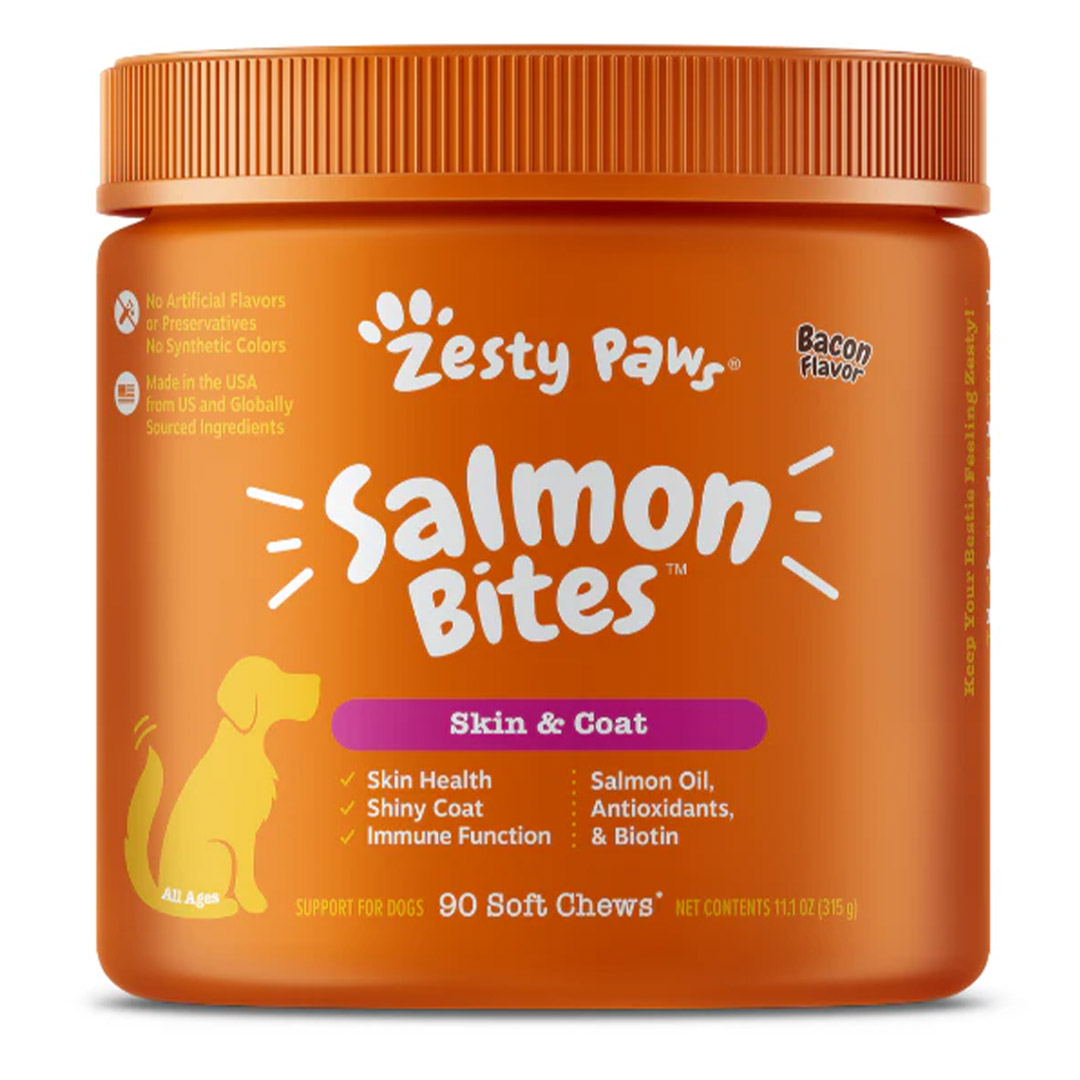 Z032SB Zesty Paws Salmon Bites Skin Supplements for Dogs (Bacon Flavour) (1) Z032SB Zesty Paws Salmon Bites Skin Supplements for Dogs (Bacon Flavour)