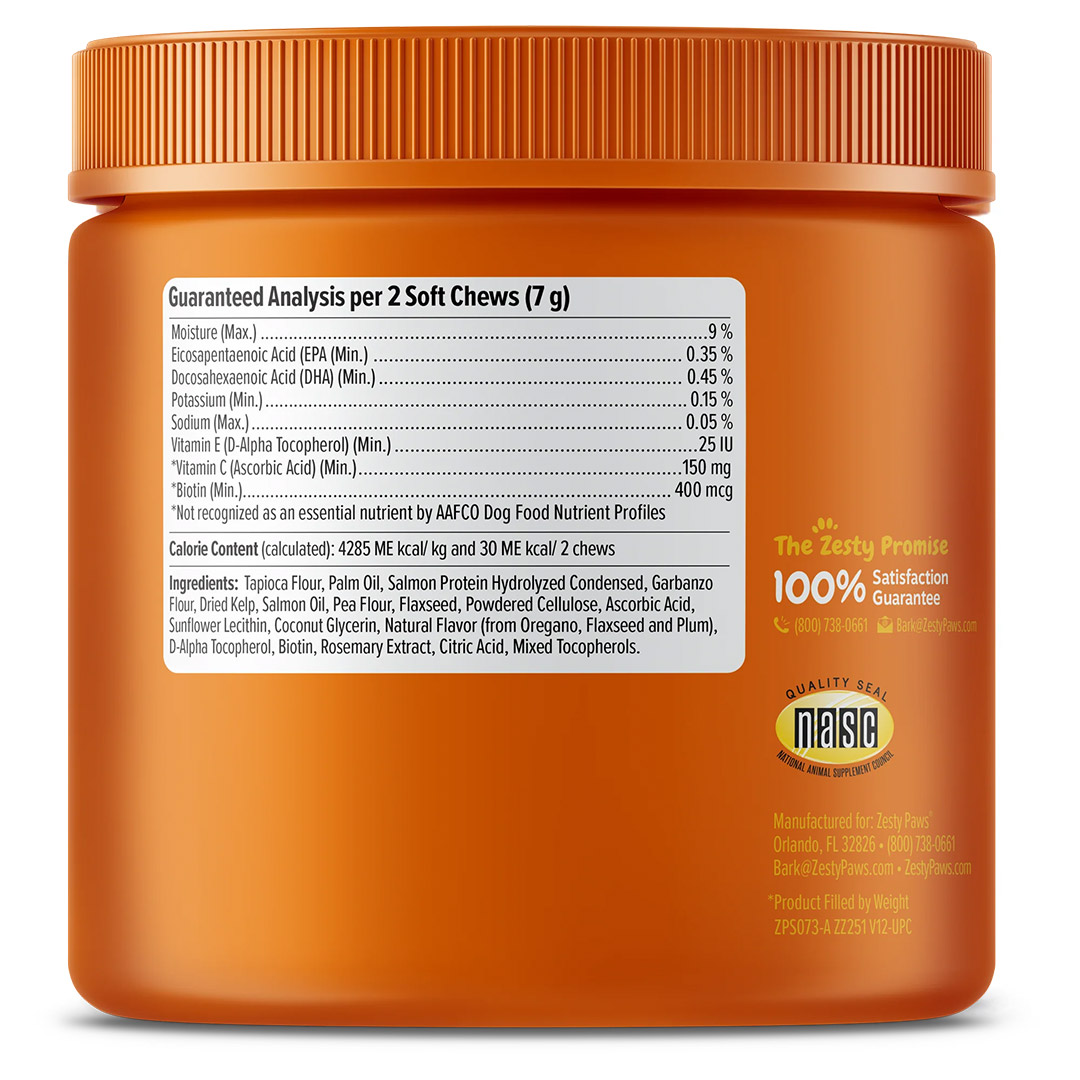 Z032SB Zesty Paws Salmon Bites Skin Supplements for Dogs (Bacon Flavour) (2) Z032SB Zesty Paws Salmon Bites Skin Supplements for Dogs (Bacon Flavour)