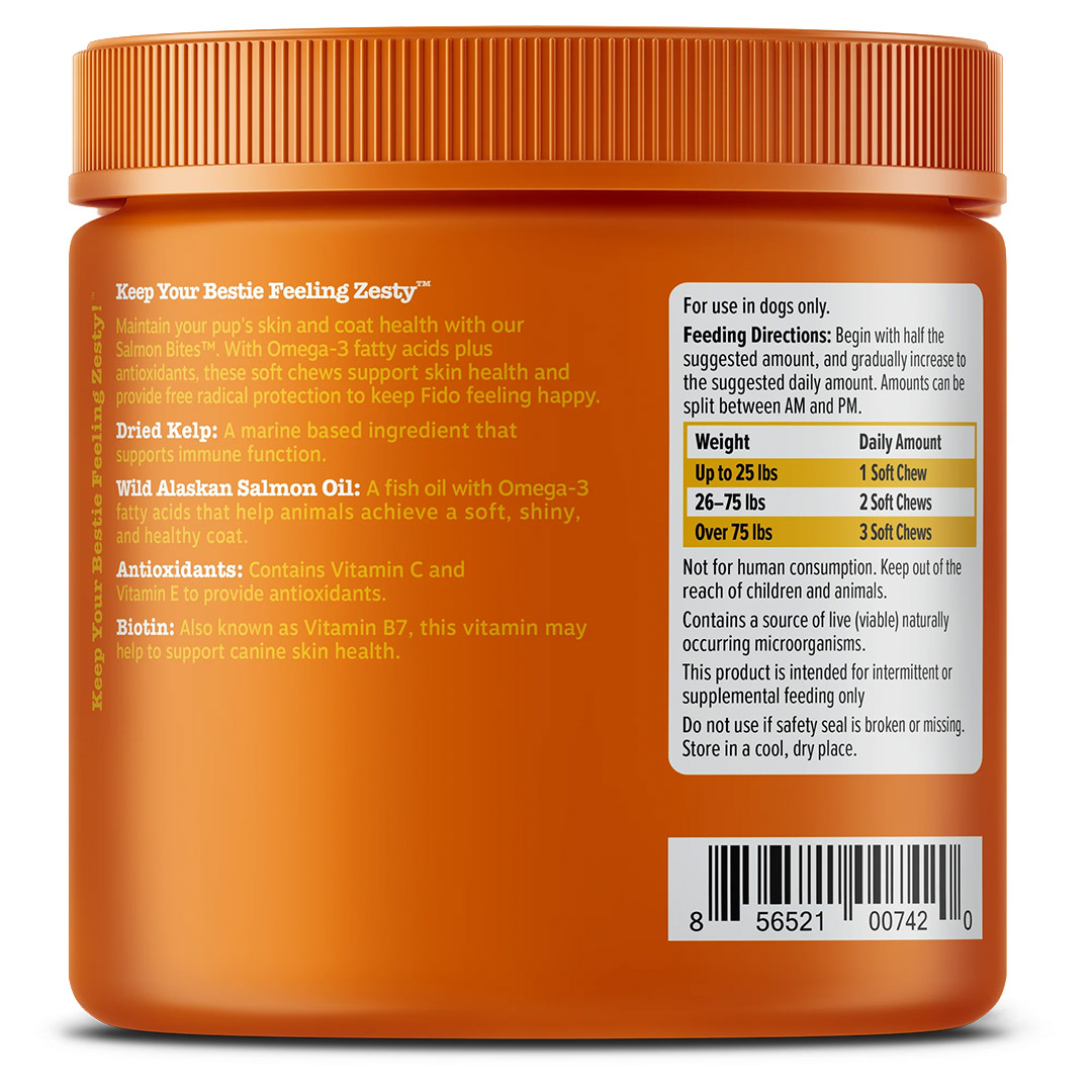 Z032SB Zesty Paws Salmon Bites Skin Supplements for Dogs (Bacon Flavour) (3) Z032SB Zesty Paws Salmon Bites Skin Supplements for Dogs (Bacon Flavour)