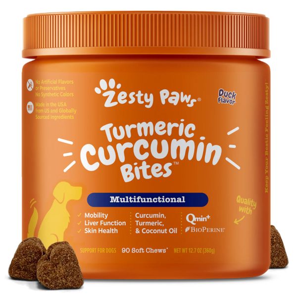 Z062TD Zesty Paws Turmeric Curcumin Bites™ Supplements for Dogs (Duck Flavour)