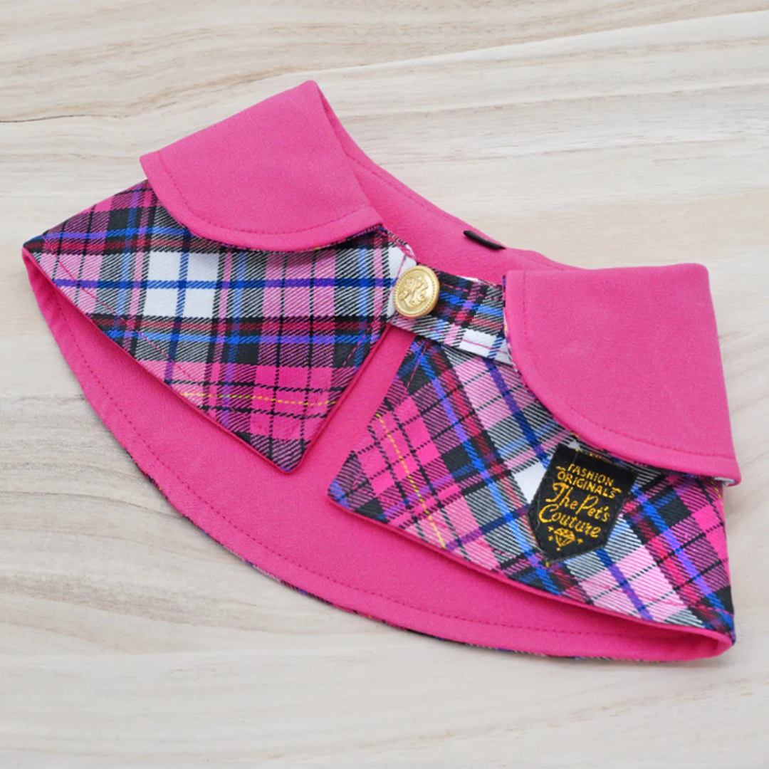 Fuscia Pink Collar with Pink Blue Scottish Tartan Fuscia Pink Collar with Pink Blue Scottish Tartan