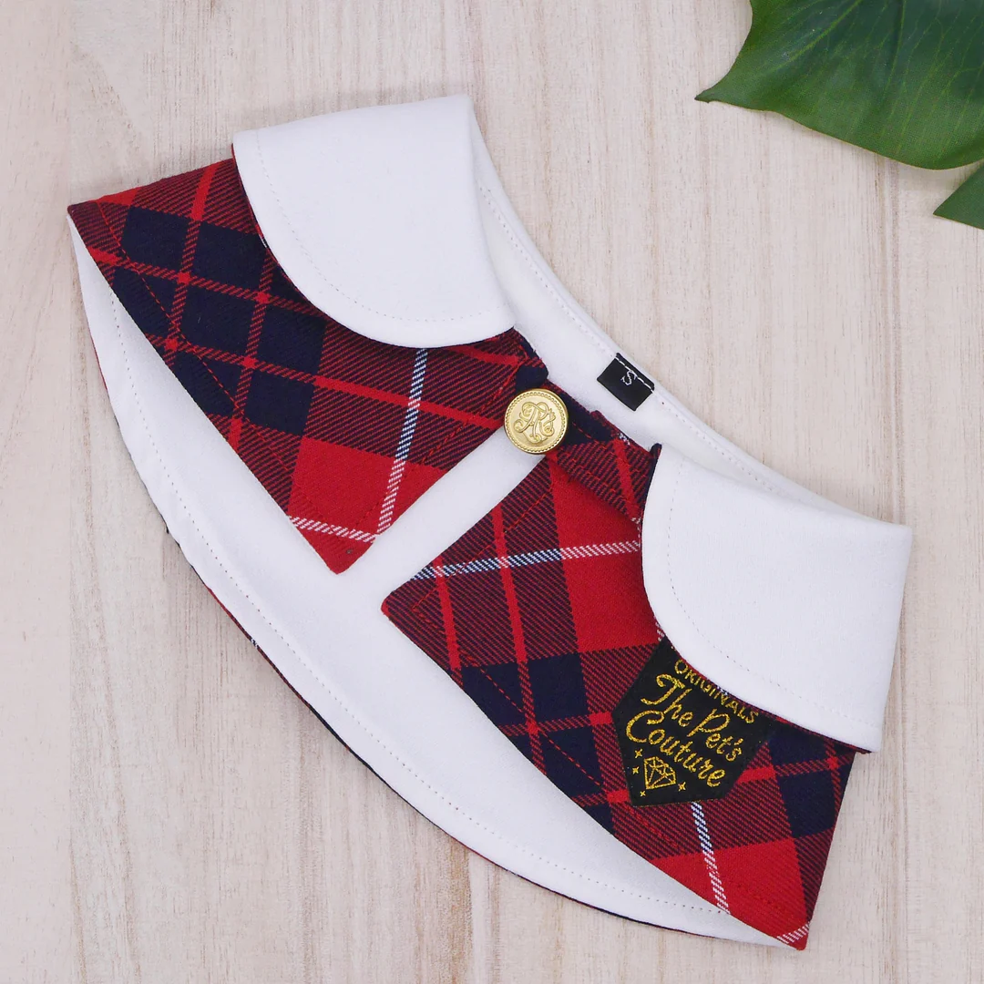 White Collar with Burgundy Tartan