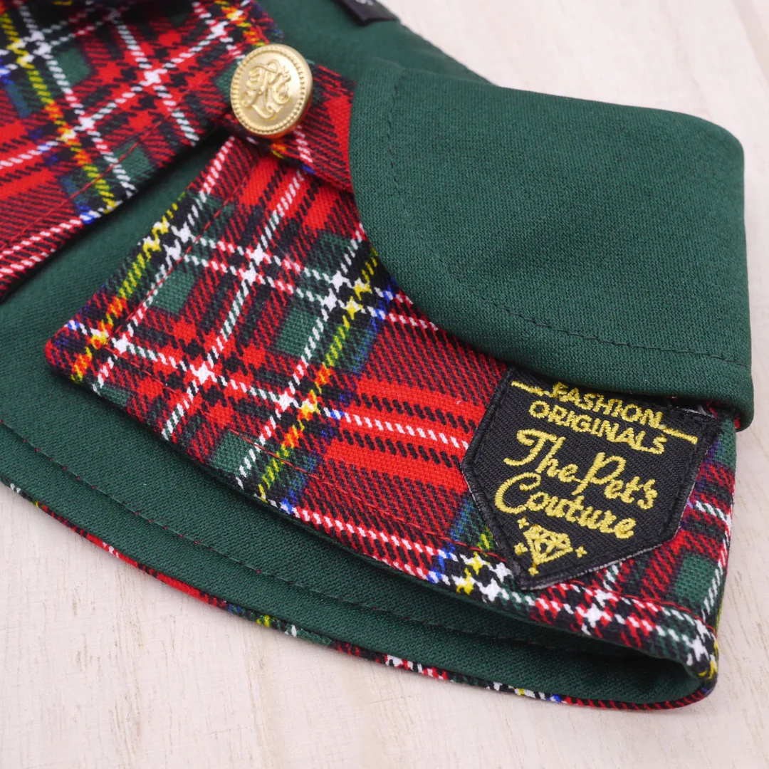 Forest Green Collar with Royal Tartan Print