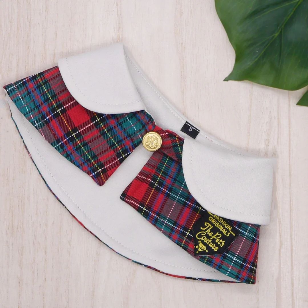 Cream Collar with Red/Green Tartan