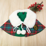 White Faux Fur Collar Trench Coat in Red Green Tartan