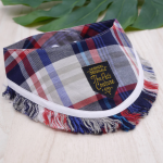 Frayed Edge Bandana - Indigo Red Checks with White Rim Frays
