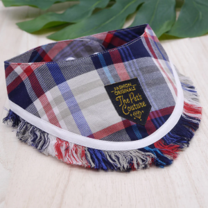 Frayed Edge Bandana - Indigo Red Checks with White Rim Frays