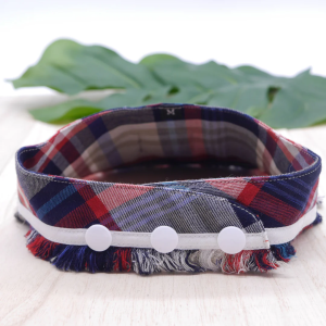 Frayed Edge Bandana - Indigo Red Checks with White Rim Frays
