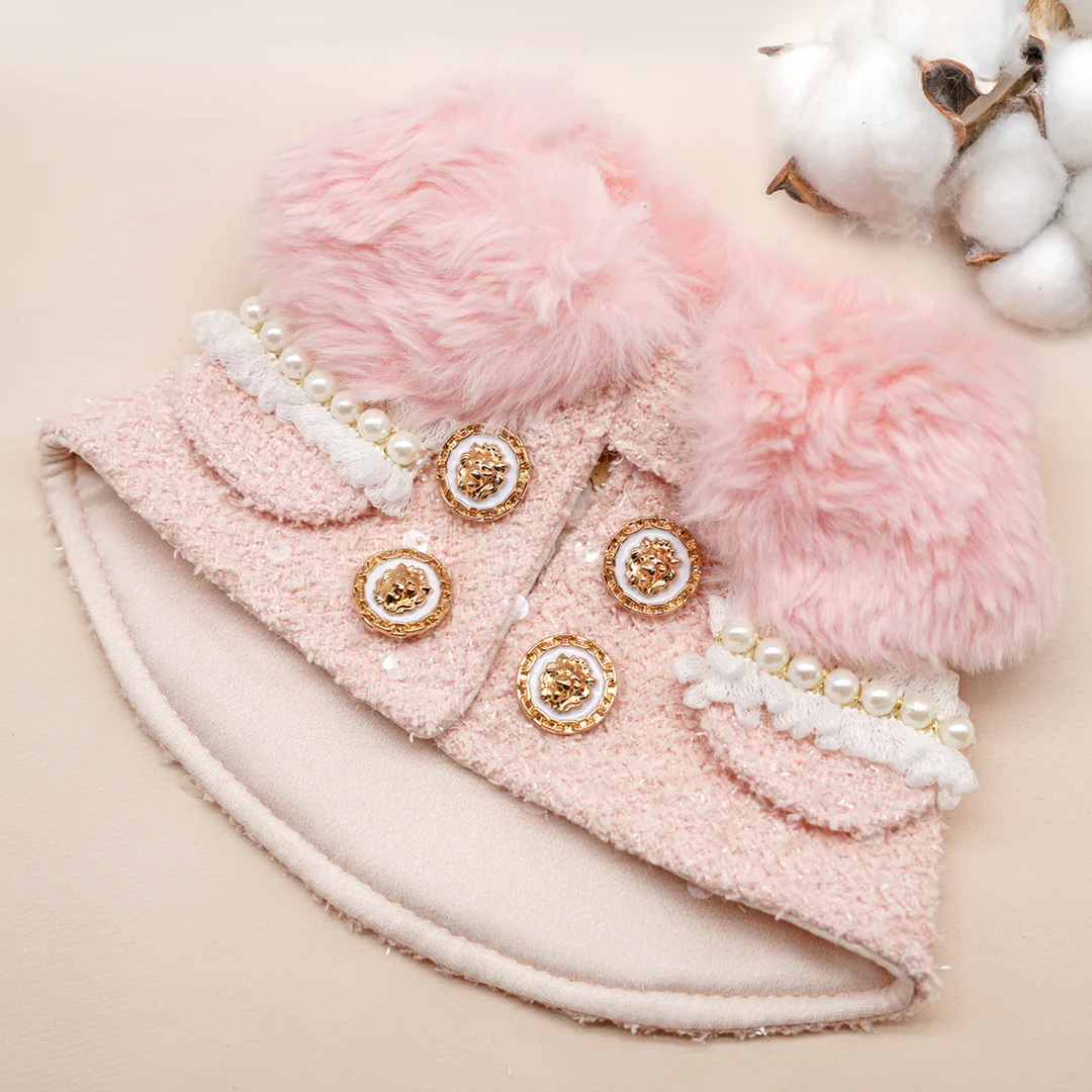 HARPER ~ Baby Peach Tweed Sequin Jacket with Faux Fur Collar HARPER ~ Baby Peach Tweed Sequin Jacket with Faux Fur Collar