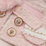 HARPER ~ Baby Peach Tweed Sequin Jacket with Faux Fur Collar