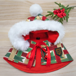 Ribbons Print Hoodie with White Faux Fur Trimmings