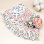 MARGUERITE ~ Fray edge Blue Tweed Jacket with Baby Pink Trimmings