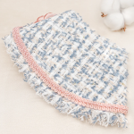 MARGUERITE ~ Fray edge Blue Tweed Jacket with Baby Pink Trimmings