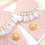 ROSETTE ~ Baby Pink Checkered Tweed with Lace Pearls Trim Collar