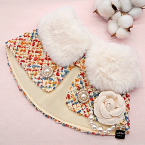 WISTERIA ~ Rainbow Tweed Jacket with White Faux Fur Collar