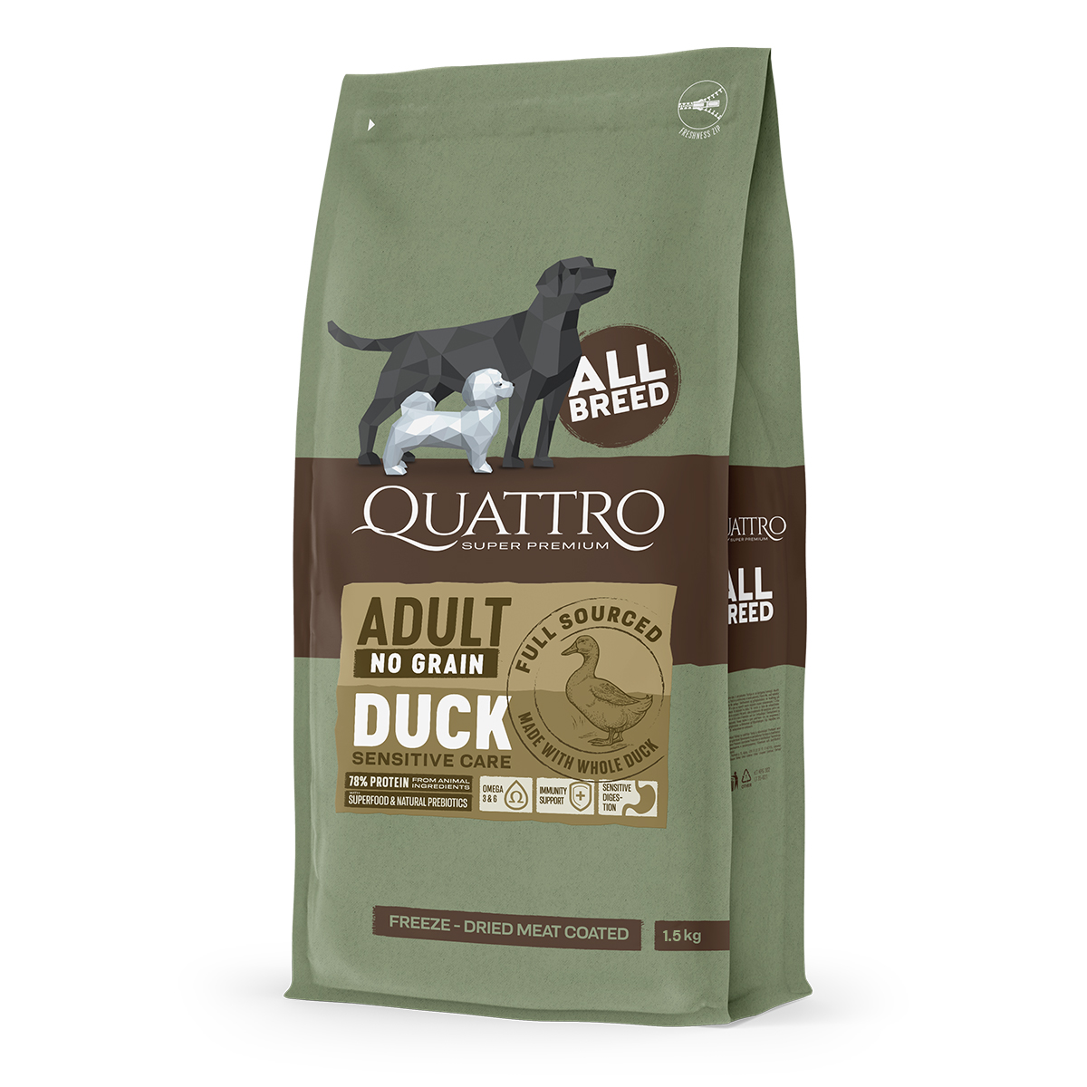 QUATTRO-Dogs-1.5kg-AllBreed-Duck(Adult) Quattro Adult All Breed No Grain Dry Dog Food - Duck 1.5kg - Image 1